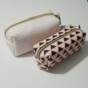 Hearts and triangles print cosmetic bags set
